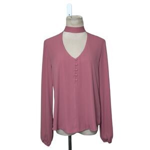 WAYF pink cut out front long sleeves choker blouse size XS